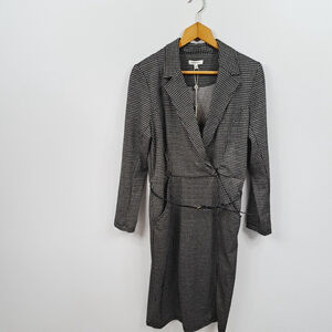 Max Studio Faux Wrap Jacket Dress NWT Black White Belted Womens Size Large